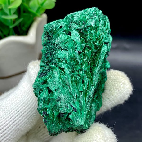 Block of feather-form fibrous malachite from Africa, view 8 of 8