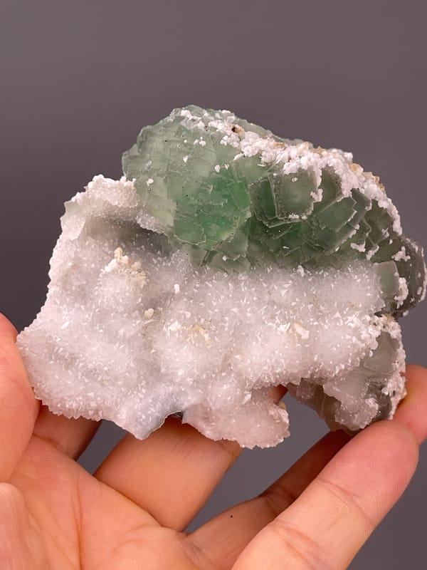 Fluorite from Fujian, China: close view of the green and white boundary.