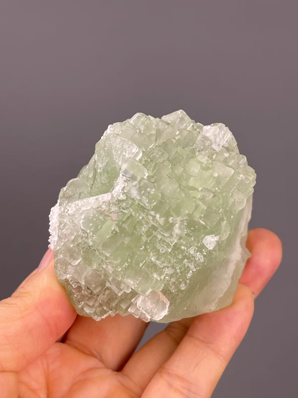 Fluorite from Fujian, China: oblique upright view of the stepped surface.