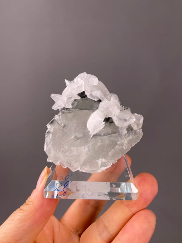 Fluorite with Calcite specimen from Fujian, China featuring gray calcite with white overgrowth