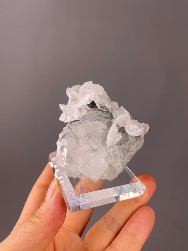 Fluorite with Calcite specimen from Fujian, China presenting gray calcite with white overgrowth