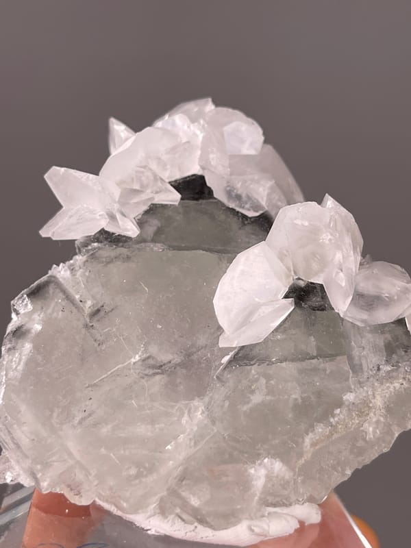 Gray calcite with white overgrowth on natural Fluorite with Calcite specimen from Fujian, China