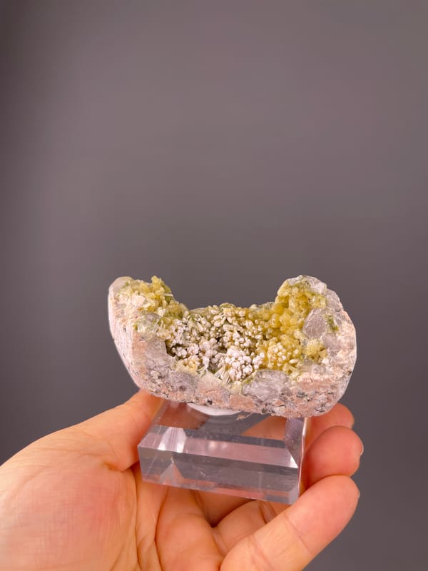 Zeolite Group with Quartz specimen from Fujian, China presenting yellow-green prismatic crystals