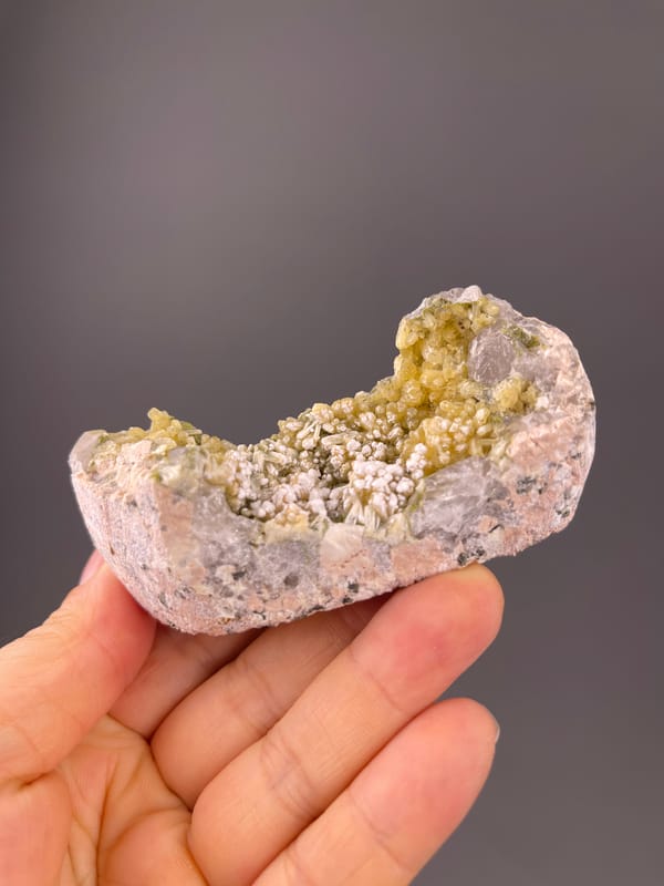 Zeolite Group with Quartz specimen from Fujian, China highlighting yellow-green prismatic crystals