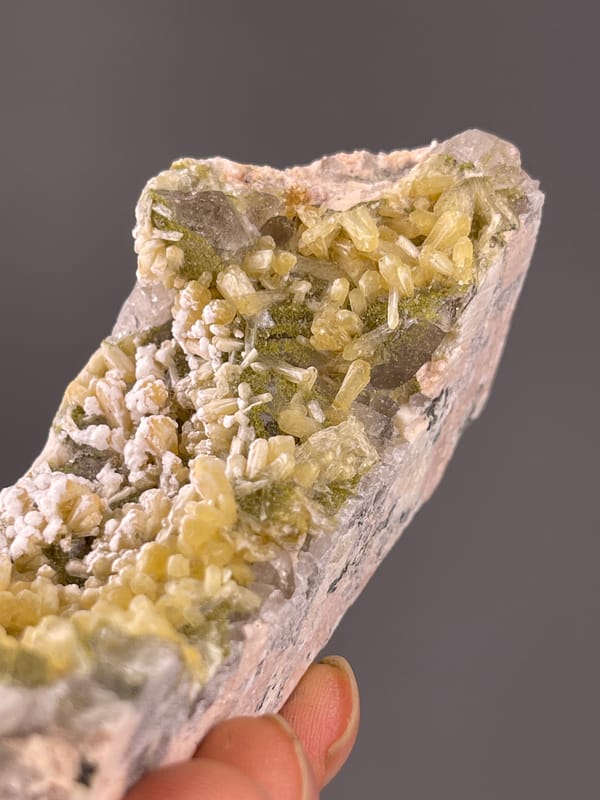 Zeolite Group with Quartz specimen from Fujian, China, yellow-green prismatic crystals