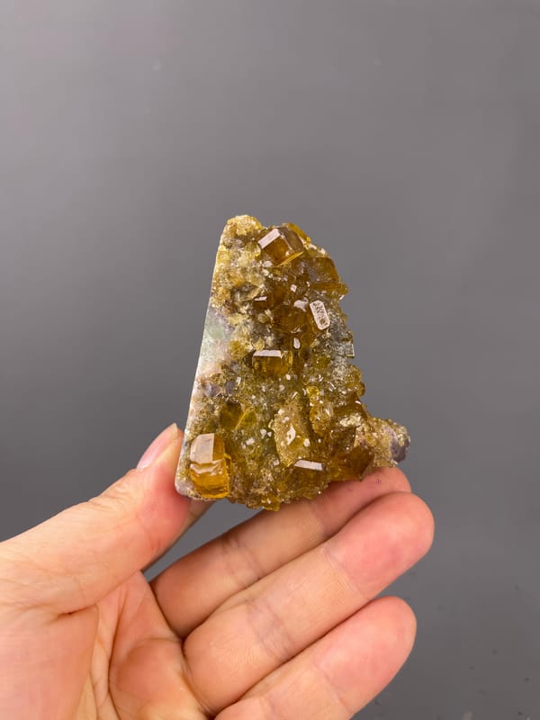 Fluorite with Yellow Barite specimen from Jiangxi, China with honey-yellow barite crystals on fluorite