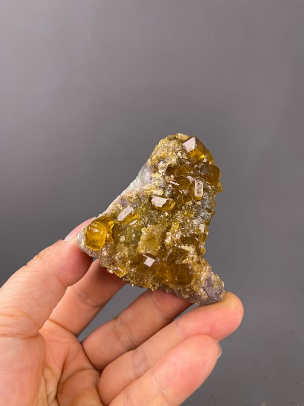 Fluorite with Yellow Barite specimen from Jiangxi, China characterized by honey-yellow barite crystals on fluorite