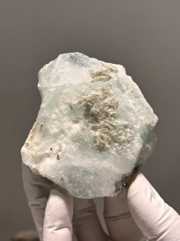 Large frosted pale aquamarine block from Xuebaoding, Sichuan, China, second angle