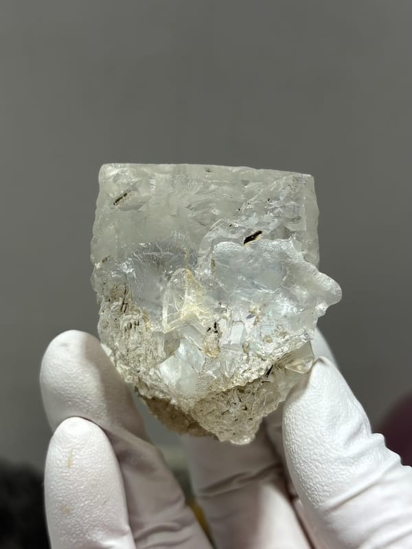 Frosted white fluorite cube from Xuebaoding, Sichuan, China, top view
