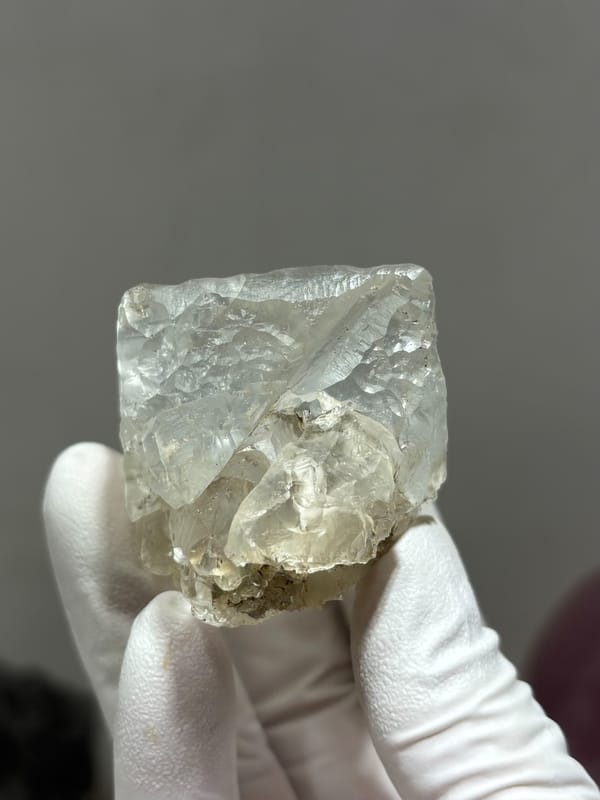 Frosted white fluorite cube from Xuebaoding, Sichuan, China, close-up of terminations