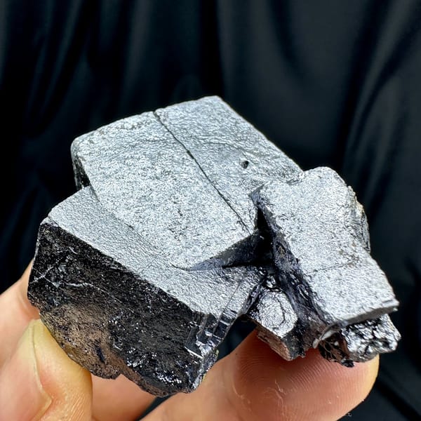 Interlocking silver-grey galena cubes with chalcopyrite from Jiangxi, China, view 4 of 6