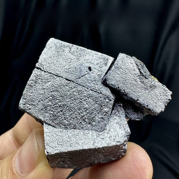 Interlocking silver-grey galena cubes with chalcopyrite from Jiangxi, China, view 6 of 6