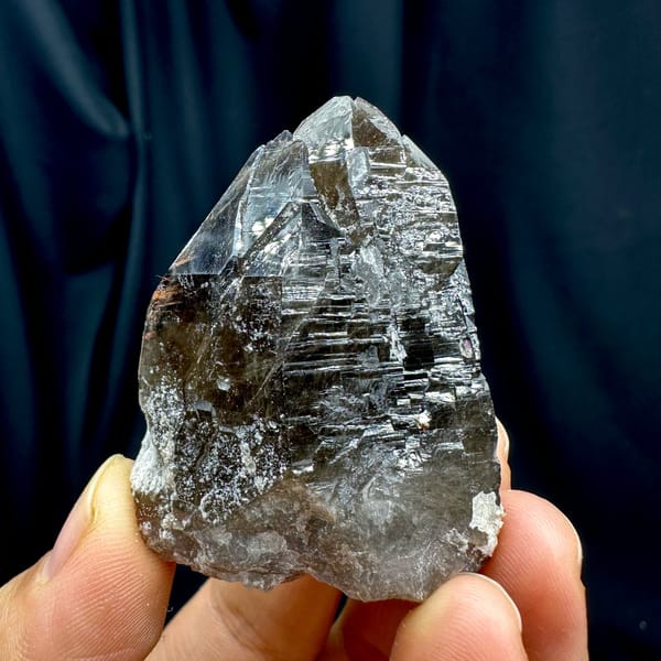 Large dark smoky quartz crystal with garnet and hyalite from Yunxiao, Fujian, China, view 4 of 6