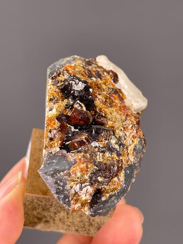 Garnet from Yunxiao, Fujian, China: recessed crystals along the narrow matrix edge.