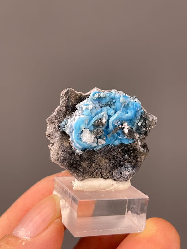 Gibbsite specimen from Guizhou, China presenting bright blue botryoidal cavity
