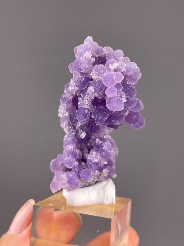 Grape Agate from Indonesia: side profile of the upright purple cluster.