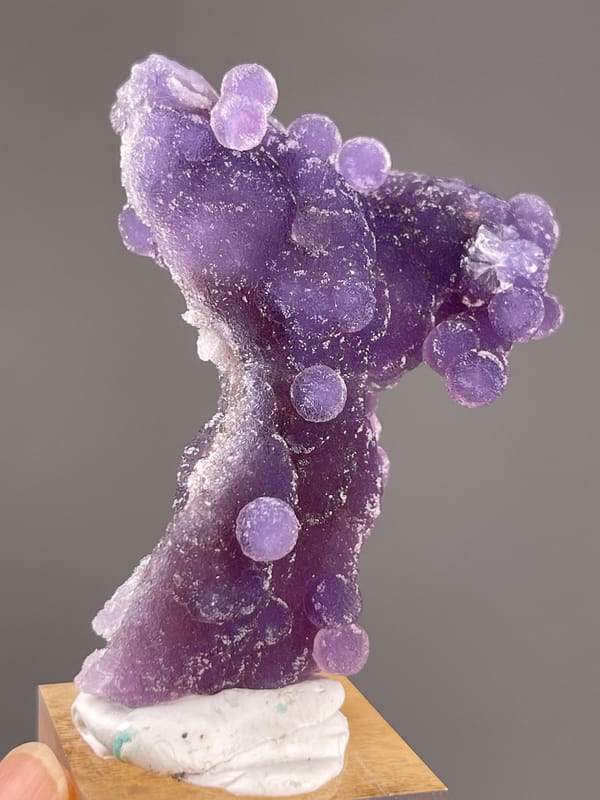 Grape Agate from Indonesia: slim curved profile with scattered rounded nodules.
