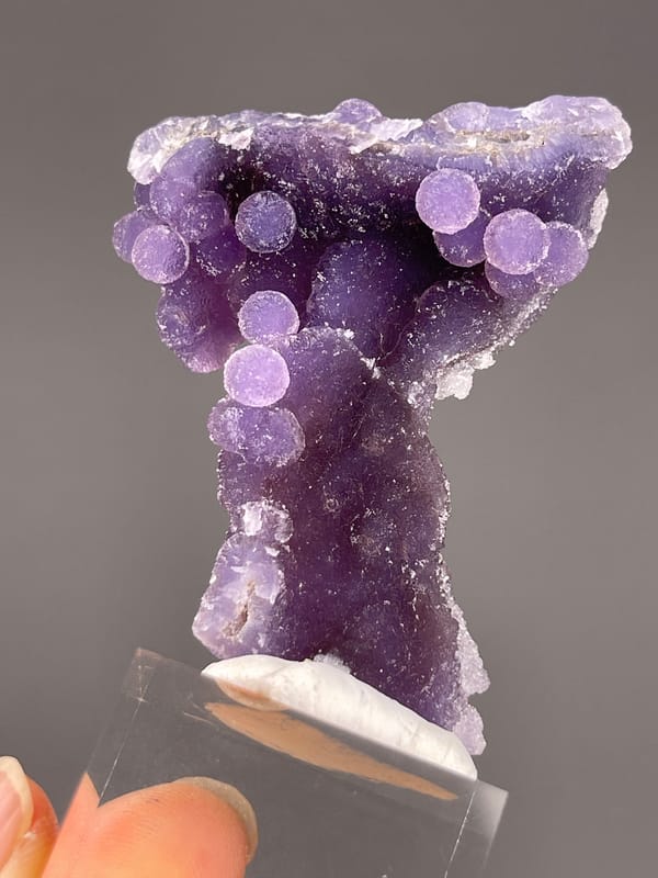Grape Agate from Indonesia: reverse view of the narrow purple stem.