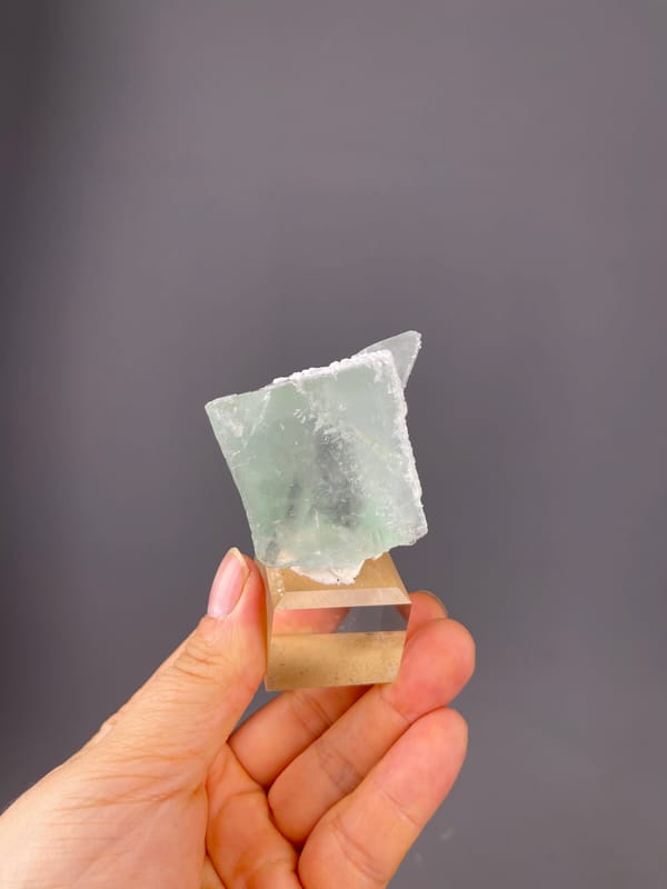Green Fluorite specimen from Zhejiang, China featuring pale green cube with frosted edge