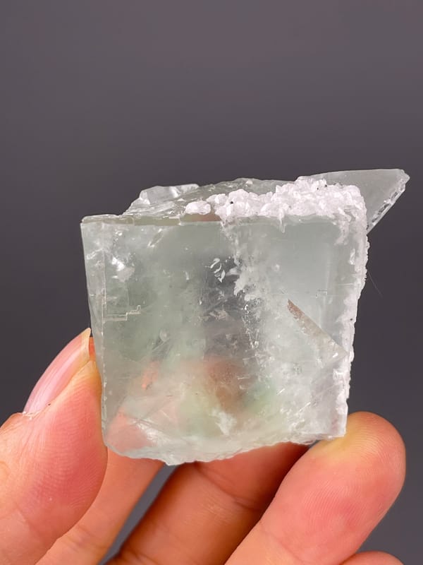 Green Fluorite specimen from Zhejiang, China displaying pale green cube with frosted edge
