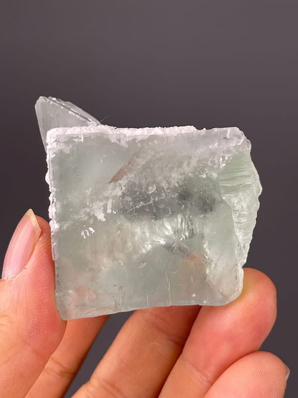 Green Fluorite specimen from Zhejiang, China, characterized by pale green cube with frosted edge