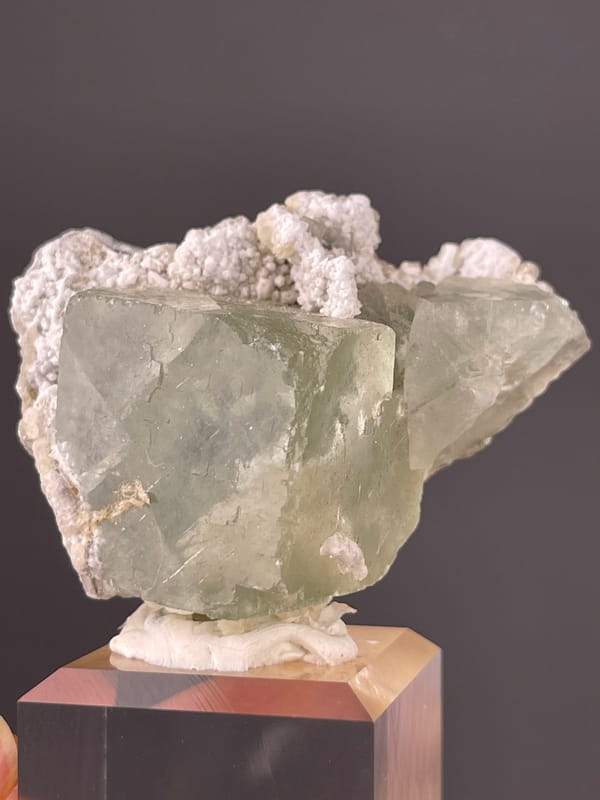 Green Fluorite specimen from Fujian, China, defined by pale green fluorite and white microcrystals