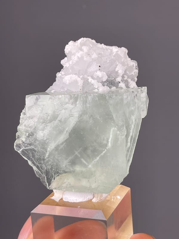 Green Fluorite specimen from Zhejiang, China, defined by pale green cube with white cluster