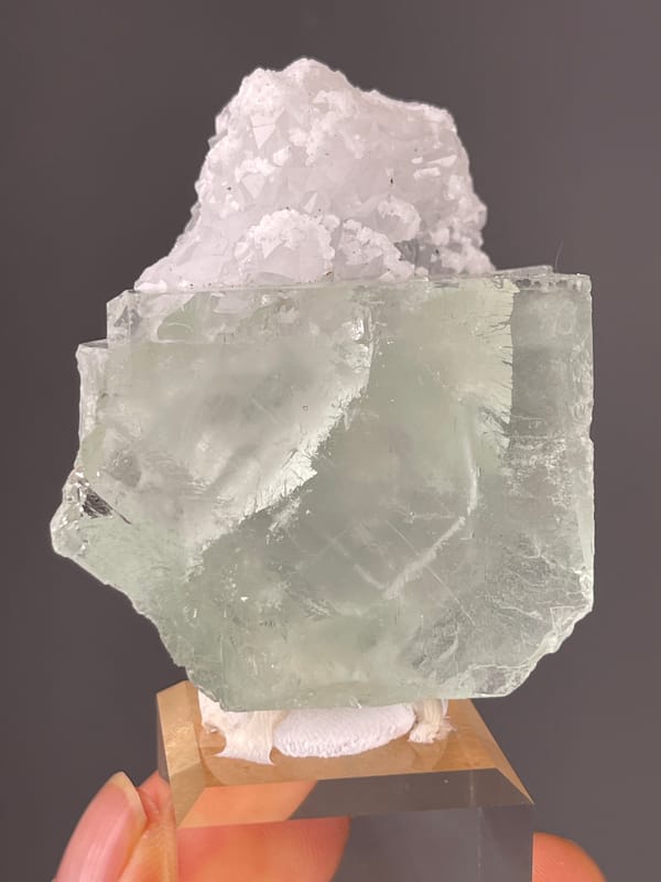 Green Fluorite specimen from Zhejiang, China displaying pale green cube with white cluster