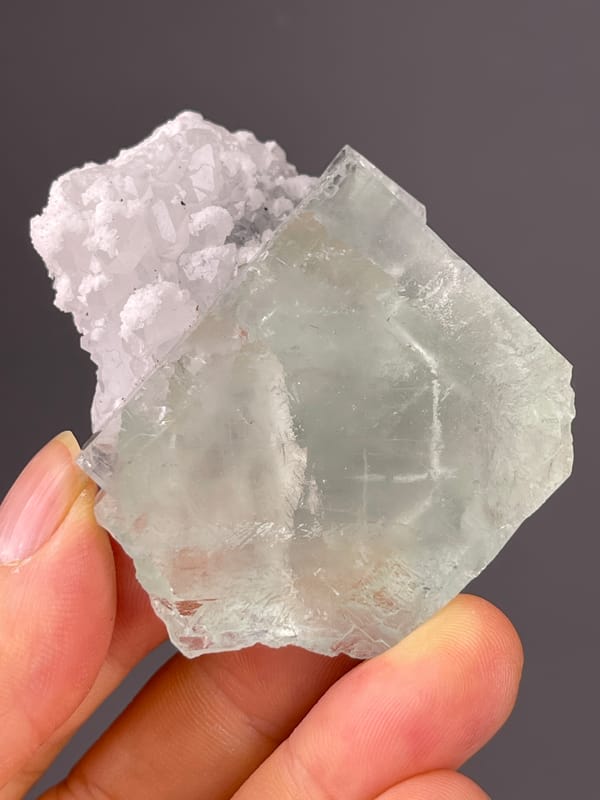 Green Fluorite specimen from Zhejiang, China bearing pale green cube with white cluster