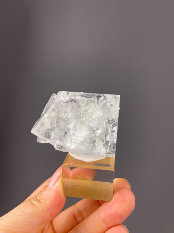 Green Fluorite specimen from Xianghualing, Hunan, China featuring intergrown colorless cubic crystals