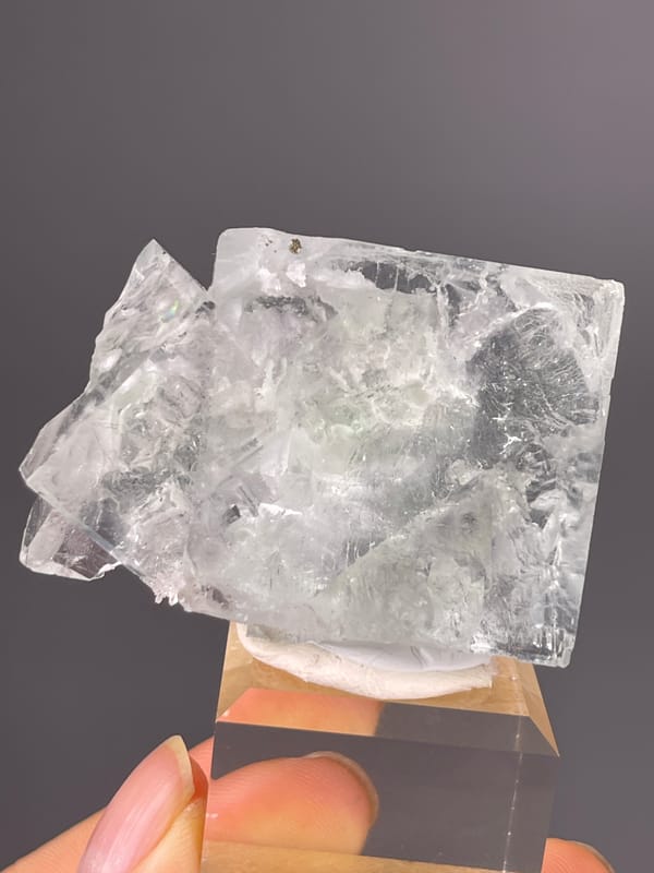 Green Fluorite specimen from Xianghualing, Hunan, China showing intergrown colorless cubic crystals