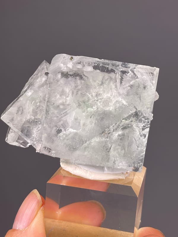 Intergrown colorless cubic crystals visible on green fluorite specimen from Xianghualing, Hunan, China
