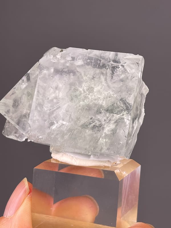Intergrown colorless cubic crystals on natural green fluorite specimen from Xianghualing, Hunan, China