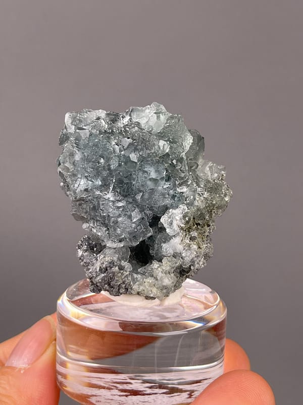 Green octahedral fluorite specimen from Fujian, China presenting pale blue-gray octahedral cluster