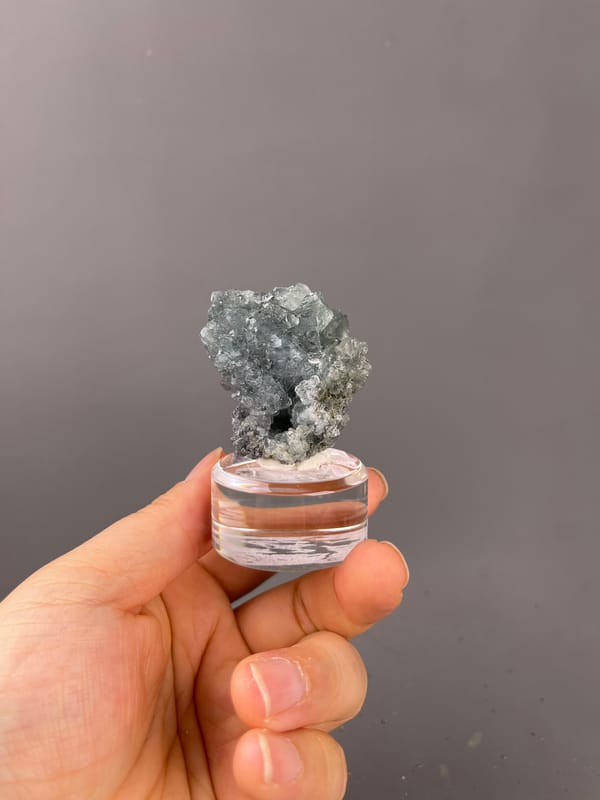 Green octahedral fluorite specimen from Fujian, China, characterized by pale blue-gray octahedral cluster