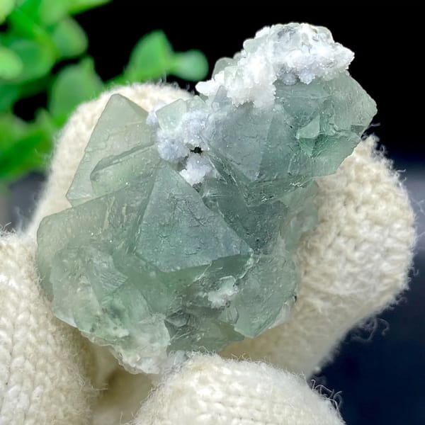 Sea-green fluorite octahedra with white quartz from Zhejiang, China, view 6 of 9