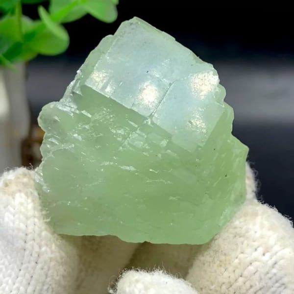 Pale green stepped fluorite cube from Hunan, China