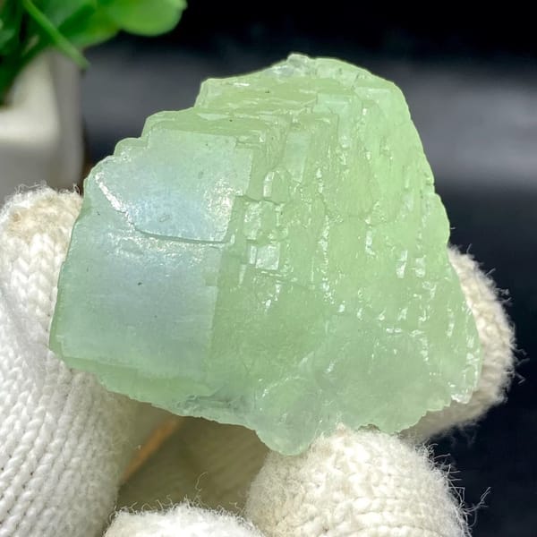 Pale green stepped fluorite cube from Hunan, China, view 7 of 9