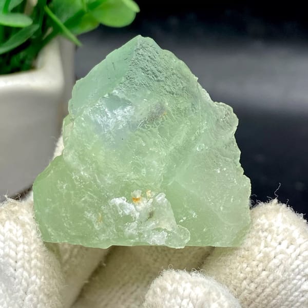Pale green stepped fluorite cube from Hunan, China, view 9 of 9