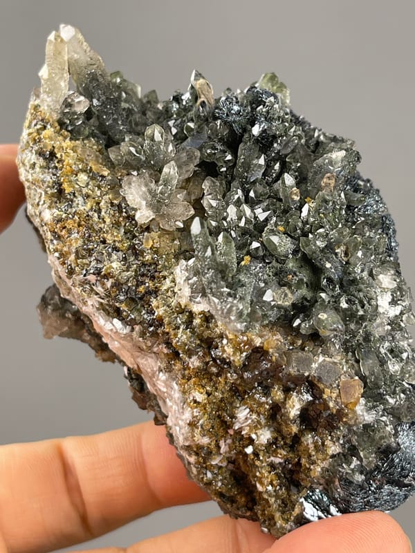 Hematite from Inner Mongolia, China: upright reverse showing pale quartz terminations.