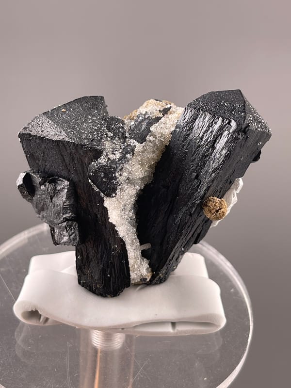 Black striated prismatic crystals on natural ilvaite specimen from Inner Mongolia, China