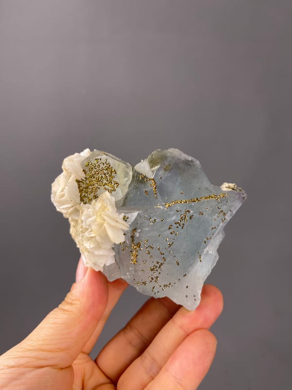 Light Blue Fluorite, Yaogangxian Mine, Hunan, China, detailed with pale blue cleavage faces with pyrite