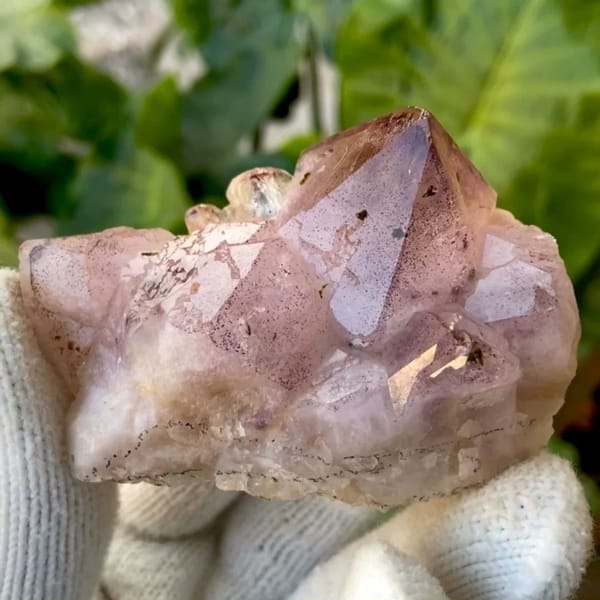 Lilac garden quartz crystal with epidote inclusions from Sichuan, China