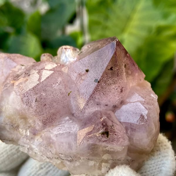 Lilac garden quartz crystal with epidote inclusions from Sichuan, China, view 3 of 9