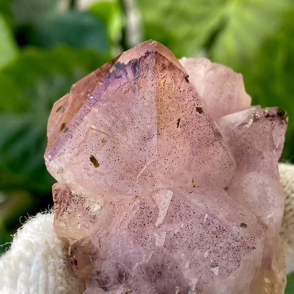 Lilac garden quartz crystal with epidote inclusions from Sichuan, China, view 4 of 9