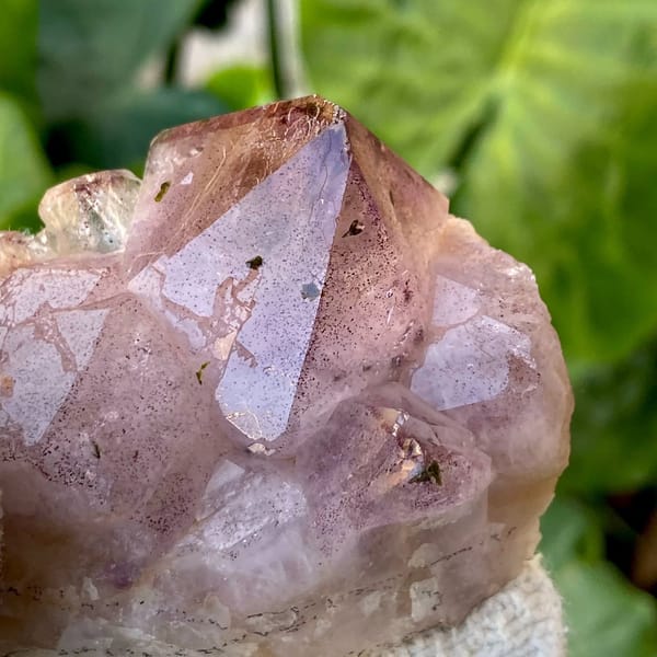 Lilac garden quartz crystal with epidote inclusions from Sichuan, China, view 5 of 9