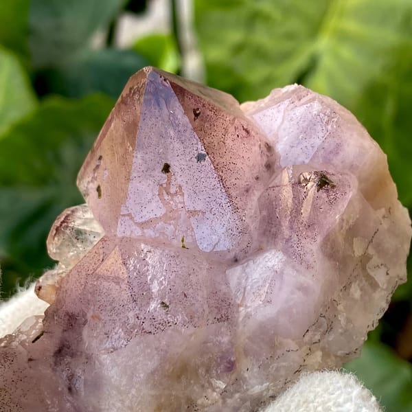 Lilac garden quartz crystal with epidote inclusions from Sichuan, China, view 6 of 9