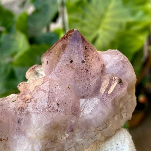 Lilac garden quartz crystal with epidote inclusions from Sichuan, China, view 7 of 9