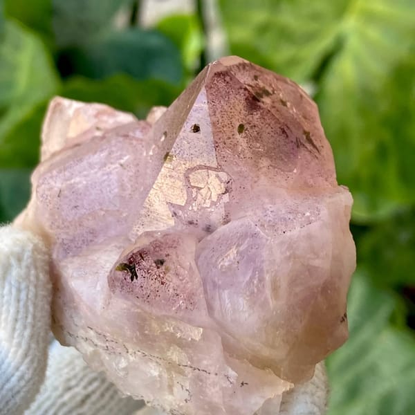Lilac garden quartz crystal with epidote inclusions from Sichuan, China, view 8 of 9
