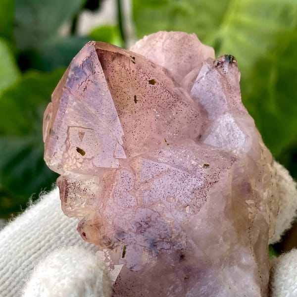 Lilac garden quartz crystal with epidote inclusions from Sichuan, China, view 9 of 9